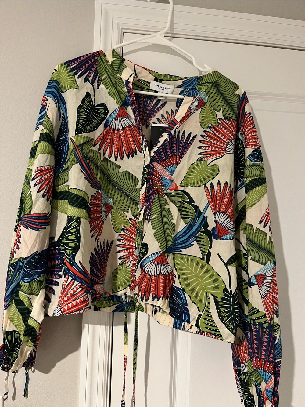 Marc New York Tropical-Print Jean Jacket in Cream, Green, Blue, Red